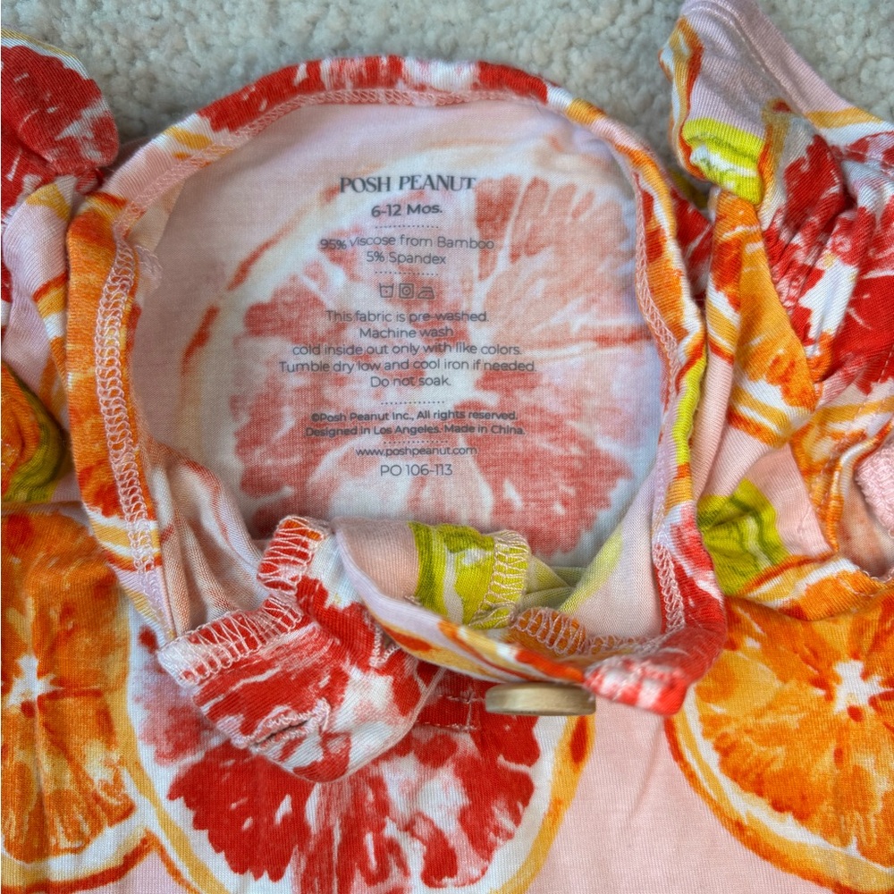 Posh Peanut Flutter Sleeve Twirl Bodysuit in a Citrus print - Picture 6 of 7